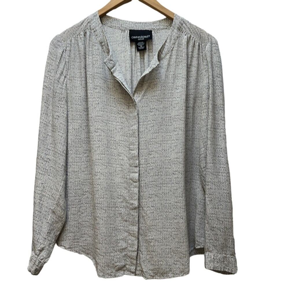 Cynthia Rowley Women's Silk Blouse Gray Cream Split Neck Shirt Top Medium